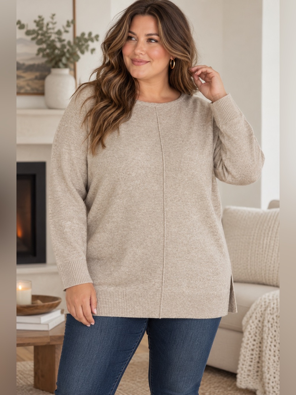 NWT Style & Co Luxsoft Tunic Sweater Women’s XXL 2XL Sandstone Heather Soft Knit